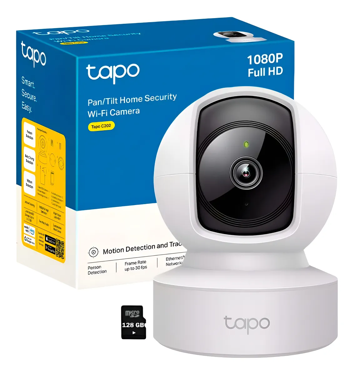 CAMARA TP-LINK TAPO C202 TIPO PT INT 2MP VISIÓN 360° VIS. NOCT. IR WI-FI-RJ45 BIDIRECIONAL