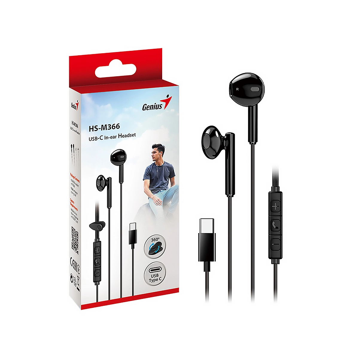 AUDIFONO CON MICROFONO GENIUS HS-M366 IN-EAR USB-C 360 Rotating Cllip