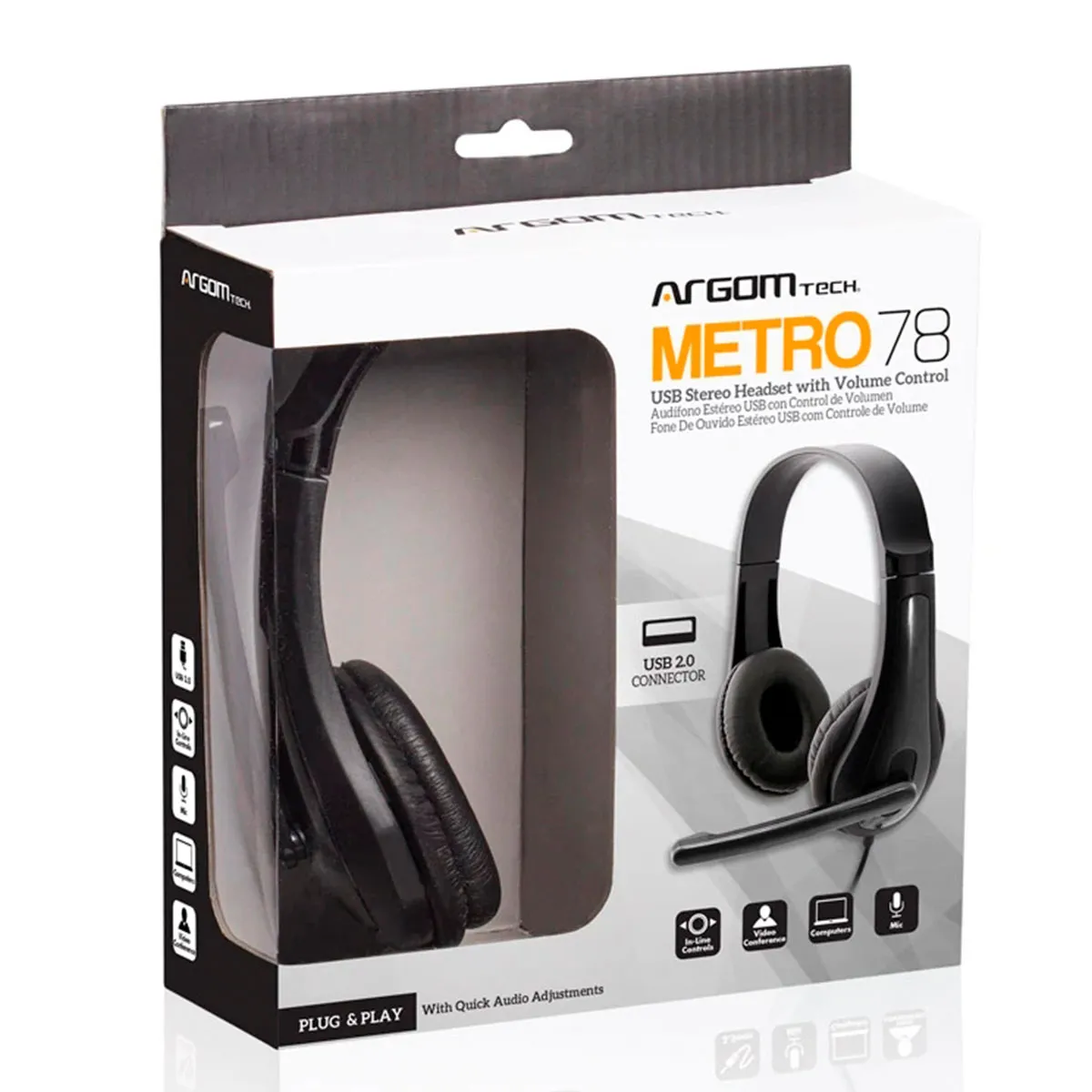 HEADSET ARGOM ARG-HS-0078 CON MICROFONO NEGRO USB 2.0