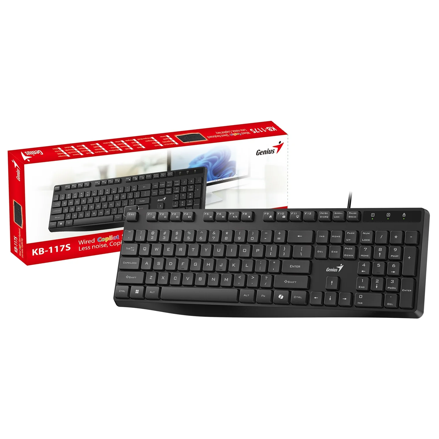 TECLADO GENIUS KB-117S WIRED AI COPILOT SILENT USB PLUG AND PLAY